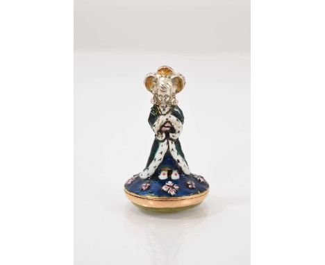 Antique seal with a carved green hardstone intaglio, possibly depicting Homer, and an enamelled handle in the form of a boy w