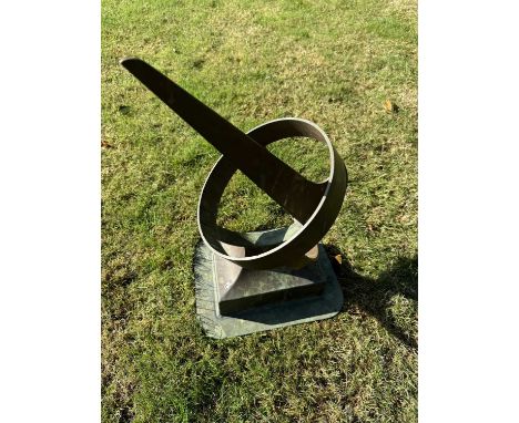 Modern copper sundial 42cm highBase approximately 26 x 20cm, general weathering but otherwise condition is fine