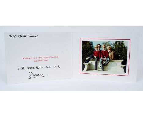 H.R.H. Diana Princess of Wales, signed 1990 Christmas card with twin gilt Royal ciphers to cover, colour photograph of the Ro