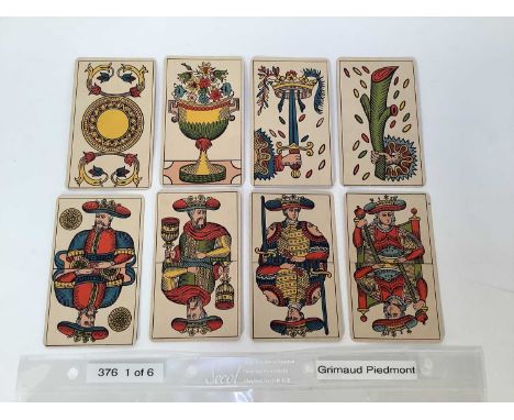 Complete deck of 78 Piedmont Tarot cards, by Grimaud, Circa 1900, each 11 x 6.5cm. NB: Mr Rayner notes 'According to the Cart