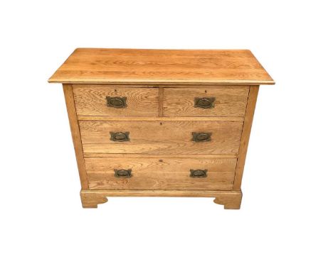 Liberty style blond oak chest of drawers, two short over two long drawers on bracket feet, 107cm wide x 51cm deep x 84cm high