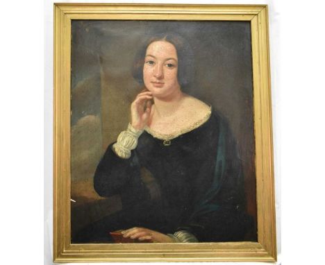 English School, 19th century, oil on canvas laid on board - Portrait of a Lady, inscribed verso 'Mrs Mary Jane Price, married
