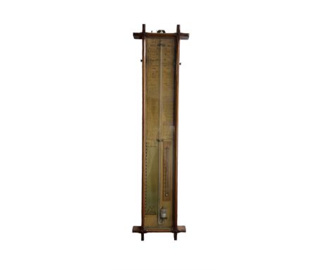 Fitzroy oak cased barometer - late 19th century c1890, with full length paper scales annotated with Fitzroy's observations an