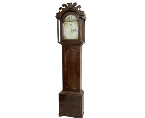 John Fitt of  Haylesham - 8 day mahogany longcase clock c1820, break arch pediment with shaped cresting above, hood door flan