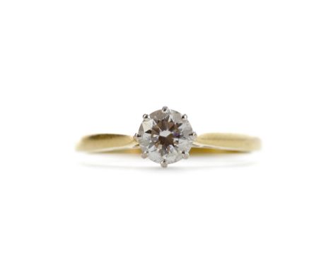 DIAMOND SOLITAIRE RING, the round brilliant cut diamond of approximately 0.74 carats, in eighteen carat gold, size Q 1/2, 2.9