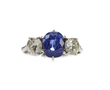 CERTIFICATED UNHEATED CEYLON SAPPHIRE AND DIAMOND RING, set with a cushion cut unheated Ceylon sapphire of approximately 2.30