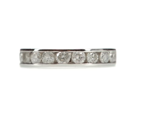 DIAMOND HALF ETERNITY RING, with channel set round brilliant cut diamonds totalling approximately 1.00 carat, marked 375, siz