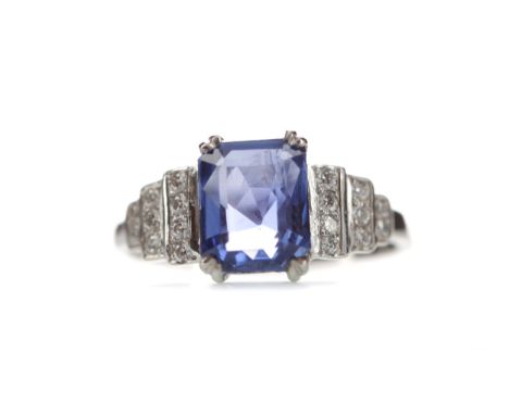 CERTIFICATED UNHEATED CEYLON SAPPHIRE AND DIAMOND RING, set with an unheated step cut sapphire of approximately 2.26 carats, 