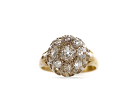DIAMOND CLUSTER RING, set with Old Mine cut diamonds totalling approximately 2.30 carats to an openwork setting, unmarked, si
