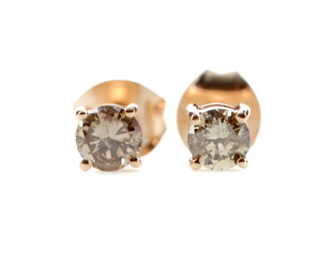 PAIR OF DIAMOND STUD EARRINGS, set with cognac round brilliant cut diamonds totalling approximately 0.50 carats, in rose gold