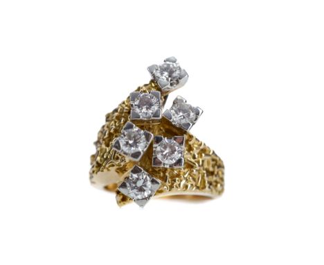 DIAMOND DRESS RING, set with six round brilliant cut diamonds totalling approximately 2.10 carats, to a textured shank, unmar