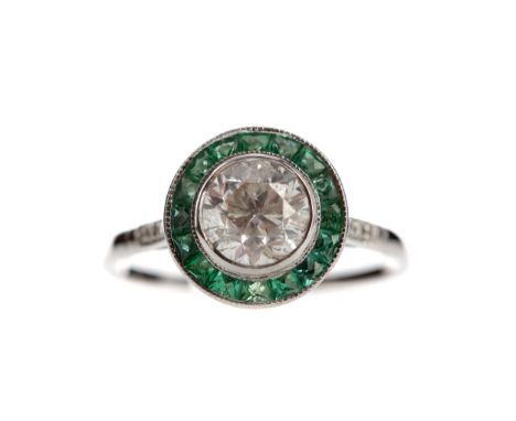 CERTIFICATED EMERALD AND DIAMOND RING, set with a round brilliant cut diamond of approximately 1.00 carat, with accompanying 