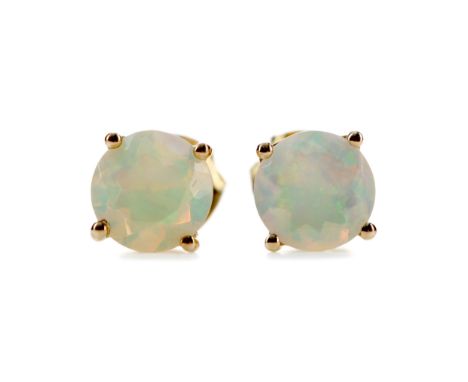 PAIR OF OPAL STUD EARRINGS, set with round faceted opals 5.8mm in diameter, marked 9K, 1g