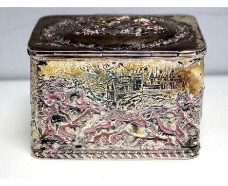 A small Dutch silver tea caddy box, sponsor's mark of Maurice Freeman, import marked for London 1900, repousse decorated with