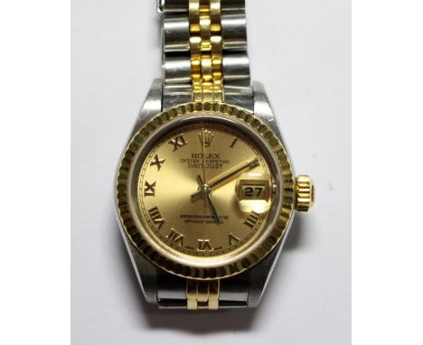 Rolex - a Lady's Oyster perpetual Datejust chronometer wristwatch, with stainless steel case having a gold coloured bezel, go