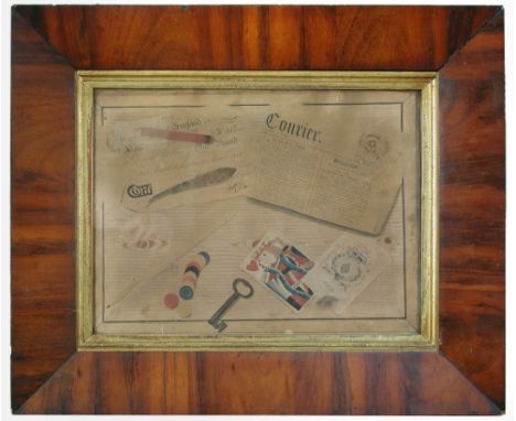 English School (18th-19th Century)  A Regency trompe l'oeil featuring playing cards and writing ephemera watercolour, in a Go