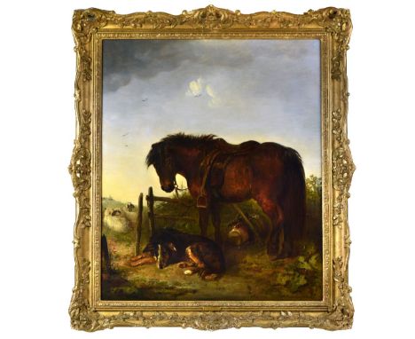 Edward Robert Smythe (British, 1810-1899) A dark bay Highland pony and a Collie in a landscape signed lower right "E R Smythe