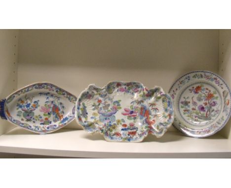A 19th century Davenport part dinner service together with three Mason's wares. the first printed and painted with pattern nu
