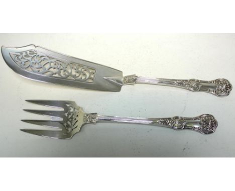 A pair of Victorian Queen's pattern fish servers, by George Adams, London 1862, 32cm (K), 26cm (F), 9.94oz (2)  