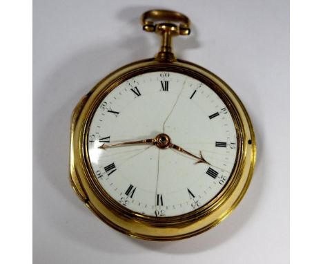 Ellicott, London - a silver gilt pair cased pocket watch, the white enamel dial printed with Roman numerals in black, gold co