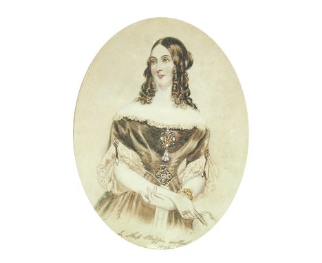 Sarah Biffen (British, 1784-1850) Portrait of Miss Ada Lovelace, three-quarter length signed lower centre "by Sarah Biffen wi
