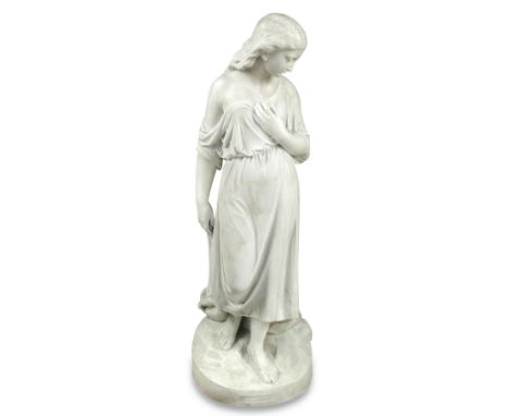 An English marble figure, 'Maidenhood' by Edgar George Papworth Jnr. (1832-1927), the female standing water carrier signed 'E