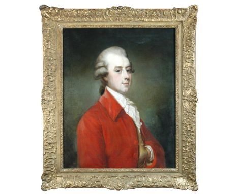 Attributed to Tilly Kettle (British, 1735-1786) Portrait of a Gentleman in a red jacket, buff waistcoat and white stock, poss