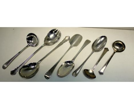 A pair of silver Chippendale pattern salad servers, by William Hutton & Sons, Sheffield 1931, 25cm; A William IV silver Old E