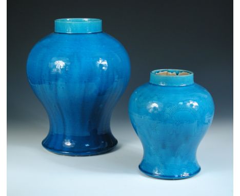 A Chinese turquoise glazed baluster vase, period of Kangxi, the overall glaze with a fine crackle, 35cm (13.75 in) high (D)  