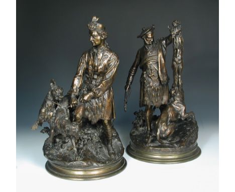 Pierre-Jules Mene, (French, 1810-1879), 'Ecossais Montrant un Renard a son Chien' and 'Valet de Chiens Tenant deux Griffons E
