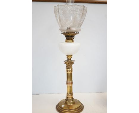 Brass &amp; milk glass oil lamp 
