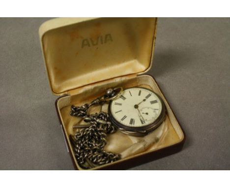 Hallmarked Silver key wind Pocket watch with Enamel dial &amp; sub dial at the six position with a short Silver Watch Chain, 