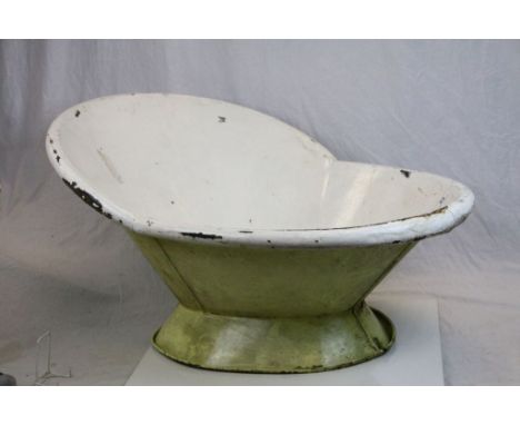 Victorian White and Yellow Enamel Slipper Bath, 37" long