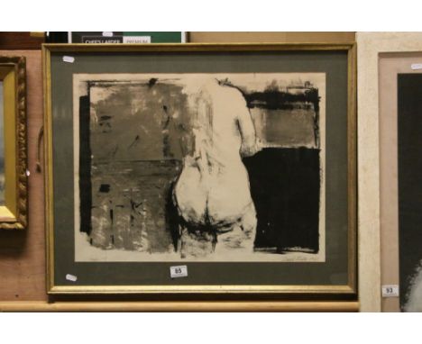 Framed &amp; glazed "David Tindle" etching, pencil marked "Nude 1/3" to margin and signed, image measures approx 43 x 58cm