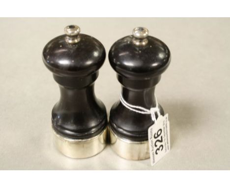 Pair of Hallmarked Silver &amp; Ebony Pepper grinders by Mappin &amp; Webb, each one approx 11cm tall