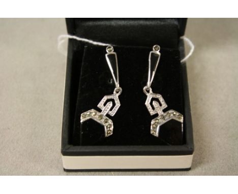 A pair of silver, marcasite and enamel deco style earrings