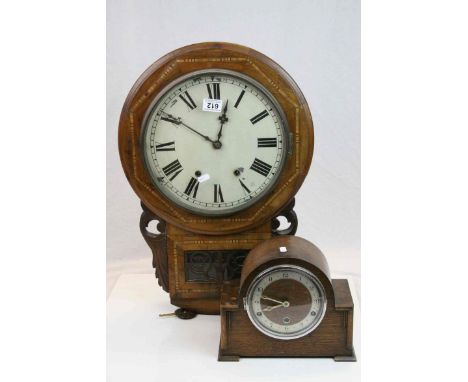 Antique two train wall clock and a mid 20th century bracket clock with Westminster chime 