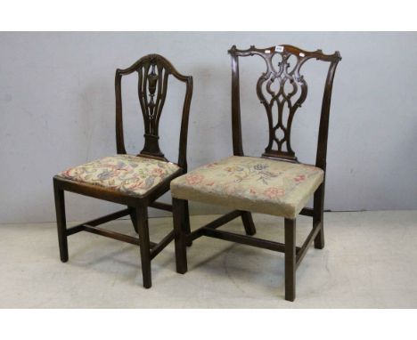 Georgian Chippendale Style Mahogany Dining Chair with Carved Splat and Stuff Over Seat together with another Georgian Mahogan