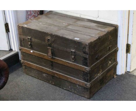 19th century Wooden Iron Bound Travelling Trunk, 83cms long  x 54cms high