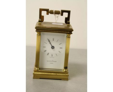 Mappin &amp; Webb Brass Carriage clock with Quartz movement &amp; Enamel dial, measures approx 12 x 8 x 6.5cm not counting th