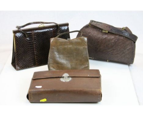 Jane Shilton genuine snake skin handbag and two other handbags and a cased vanity set 