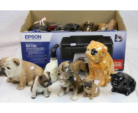 Quantity of ceramic and other bull dog figures to include Sylvak an avon scent bottle, resin figure etc 