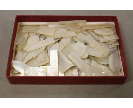 Collection of 19th Century Mother of Pearl gaming counters to include fish shaped, oval &amp; oblong &amp; all with engraved 