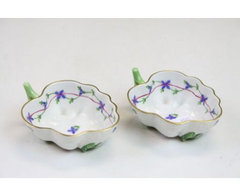 Pair of Herend ceramic Floral decorated dishes with handles &amp; numbered 680/PBG, each one approx 10.5cm long