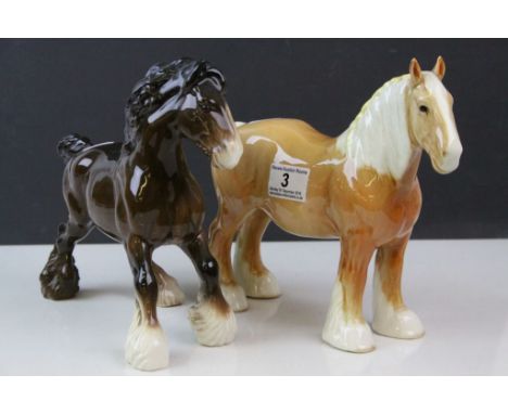 Two Beswick ceramic Shire Horses to include; 818 Palomino by Arthur Gredington