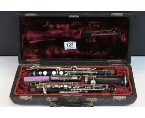 Vintage cased Clarinet by "Kohlert's Sohne", with spare reeds etc
