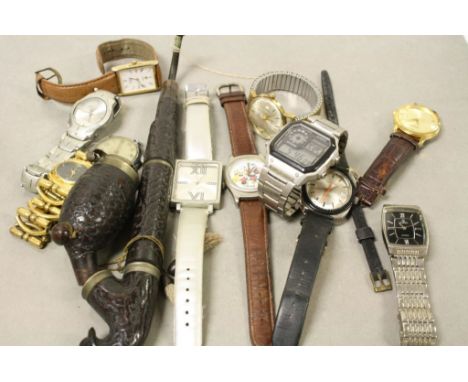 Mixed vintage &amp; other Watches to include Casio WR100M, Pulsar, Smiths Empire etc plus a German carved Wood Pipe