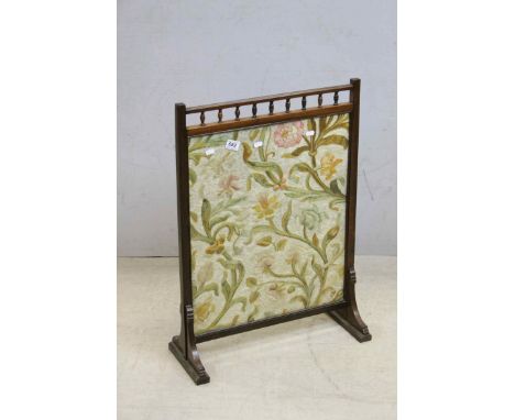 Late Victorian Firescreen with Floral Needlework Panel, 54cms wide x 76cms high