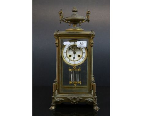 19th Century French Gilt Brass &amp; bevelled Glass Mantle Clock with Mercury pendulum and Hooves design feet, movement numbe