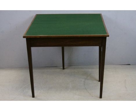 19th century Mahogany Fold-over Card Table with Cross-Banded Top, Green Baize Playing Surface and raised on Square Legs, 82cm